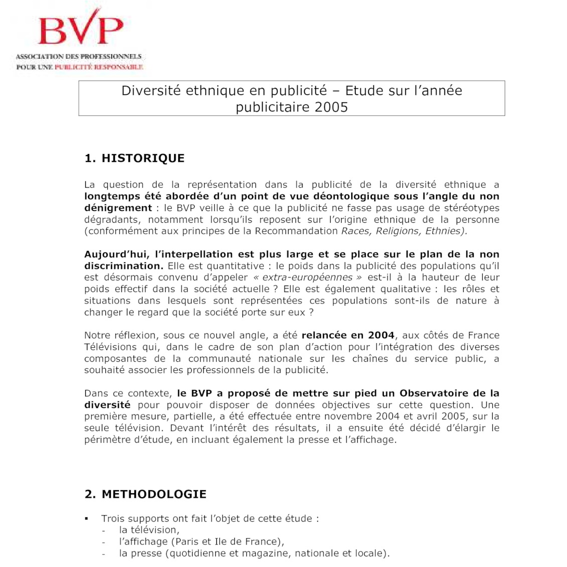 Bilan Publicité et Diversité 2005